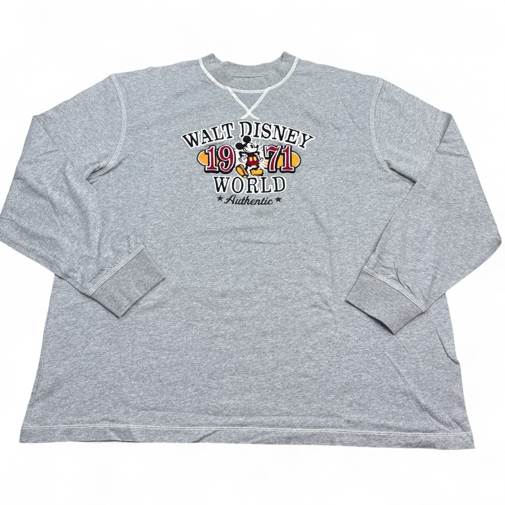 Walt Disney World Mickey Mouse Long Sleeve T Shirt Adult Size 2XL‎ XXL Gray Logo